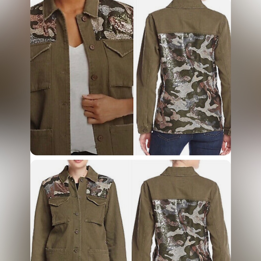 Army green denim sequined camo jacket